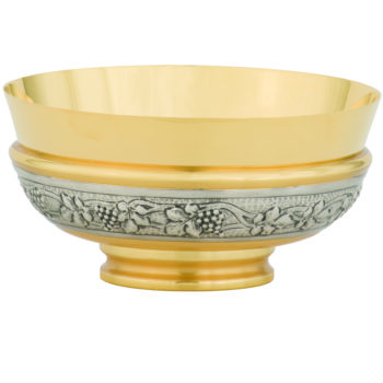 Maranatha Lab "Torah" dish in chard chiseled brass decorated with bunches of grapes and floral motifs
