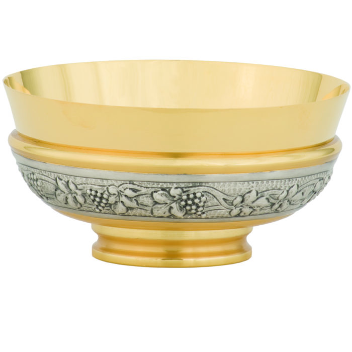 Maranatha Lab "Torah" dish in chard chiseled brass decorated with bunches of grapes and floral motifs