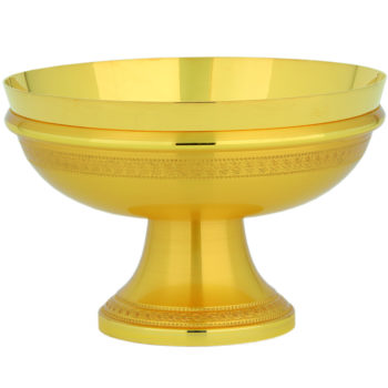 Maranatha Lab "Elijah" dish in finely chiseled golden brass with a Greek motif