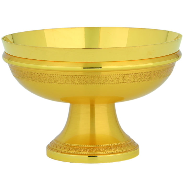 Maranatha Lab "Elijah" dish in finely chiseled golden brass with a Greek motif