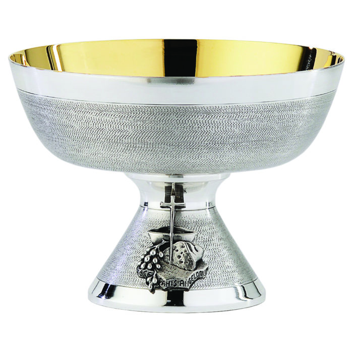 Maranatha Lab "Simeone" plate in silver, satin, hand-turned brass. Coordinated by glass art.6257.