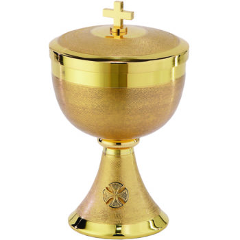 Pisside "Anna" Maranatha Lab in modern style made of hand-turned satin gilded brass