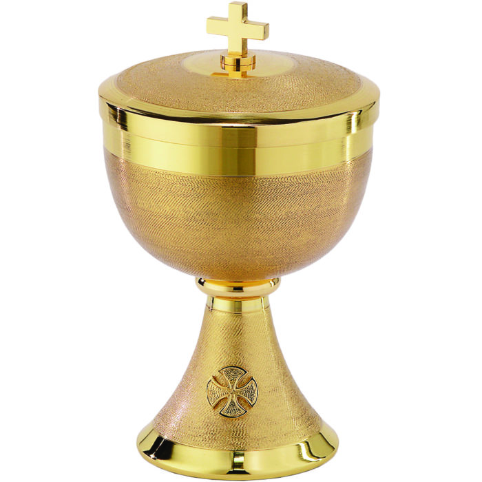 Pisside "Anna" Maranatha Lab in modern style made of hand-turned satin gilded brass
