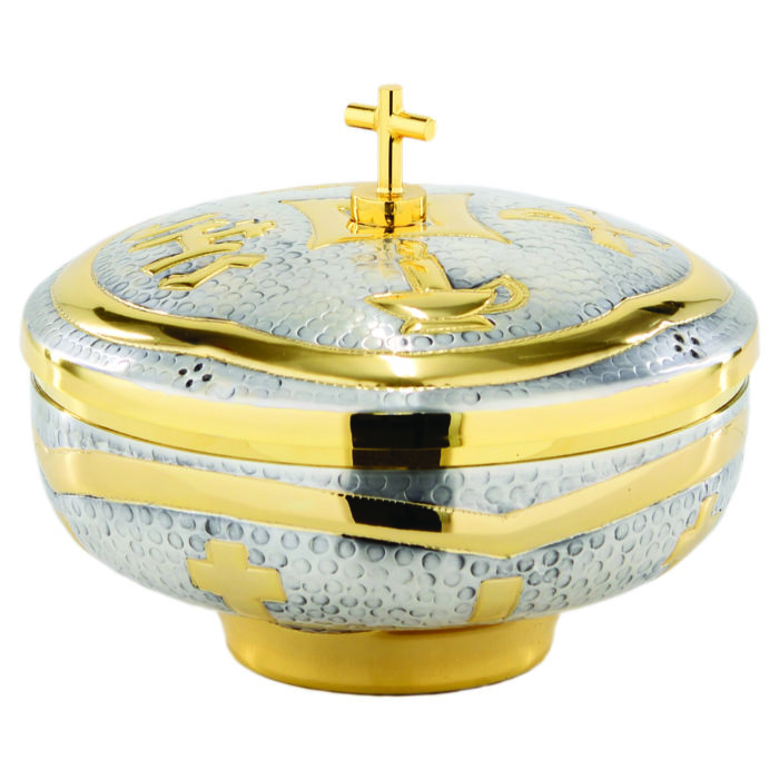 Pisside "Elisabetta" Maranatha Lab in two-tone brass hammered and chiseled