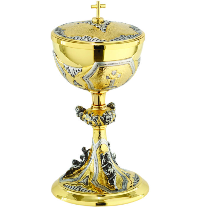 Pisside "Odos" Maranatha Lab baroque style in two-tone brass decorated with angelic heads