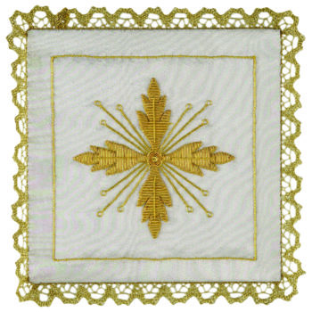 "Adonai" Maranatha Lab chalice cover in pure silk embroidered in gold by hand as a symbol of a Celandine flower.