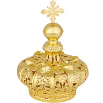 Corona in argento dorato finemente cesellato a mano con motivi naturaliformi, floreali e piume