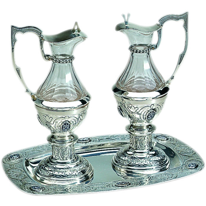 Cruets in Plateresque style entirely made of silver-plated brass