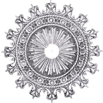 Aureola gotica in argento interamente cesellata a mano con fregi decorativi classici floreali e intrecci
