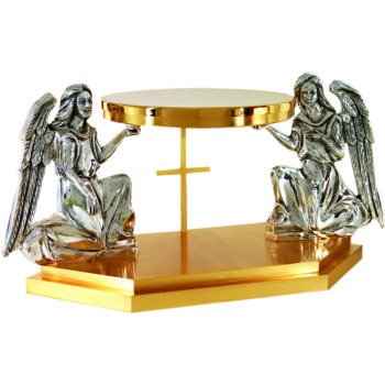 Tronetto in fusione bicolore in fusione di ottone dorato decorato con statue angeliche finitura argento