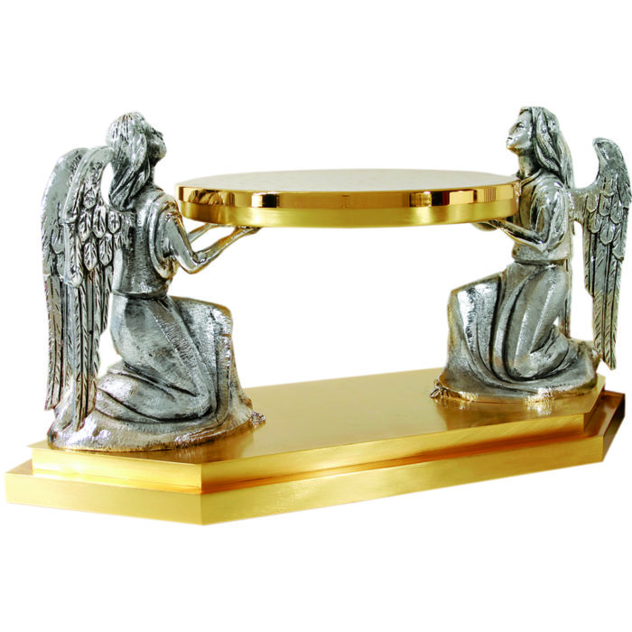 Two-tone brass casting tronet decorated with statues of angels made of lost wax casting