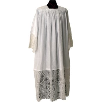 Maranatha Lab "L'Aquila" gown in pure white linen with Renaissance lace height 50 cm