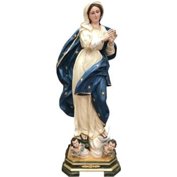 Madonna Immacolata manto stellato in vetroresina dipinta a mano con vernici ad olio ed occhi in cristallo