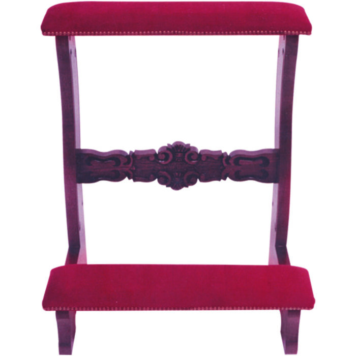 Classic style single kneeling in walnut-dyed wood with cushions padded in red velvet