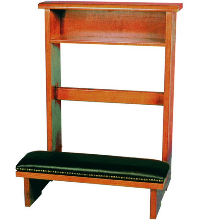 Classic style single-style wooden kneeling with padded cushion and covered in dark leather