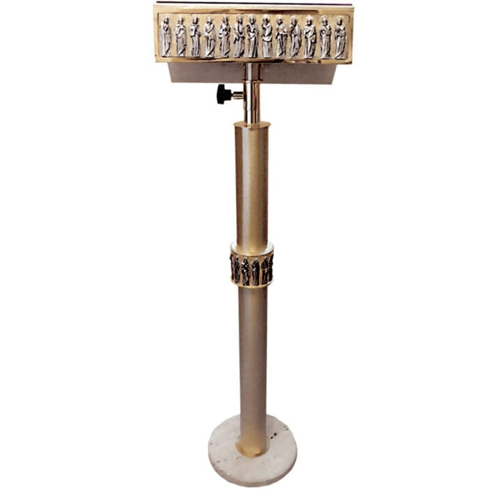 Lectern-a-stem "DaVinci" Maranatha Lab in two-tone brass with effigy of the Twelve Apostles