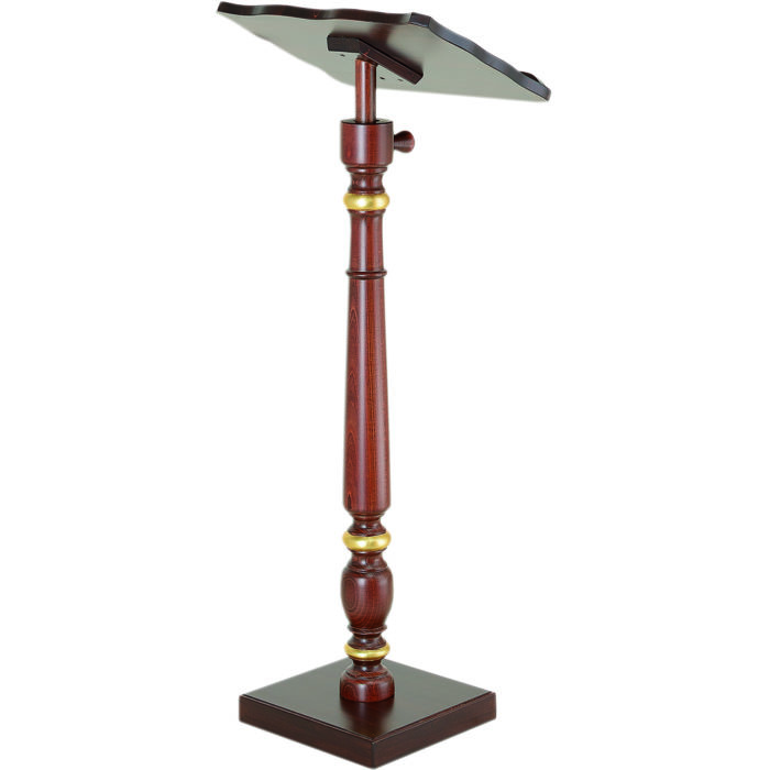 Gold-decorated lectern made of walnut-dyed solid wood with turned round column