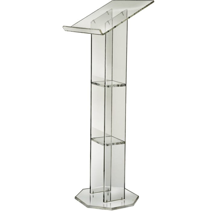 Plexiglass lectern with shelves with essential lines in modern style and equipped with shelves to rest sacred texts