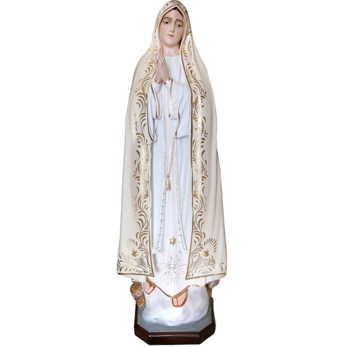 Madonna di Fatima in resina verniciata ad olio disponibile in diverse altezze e finiture