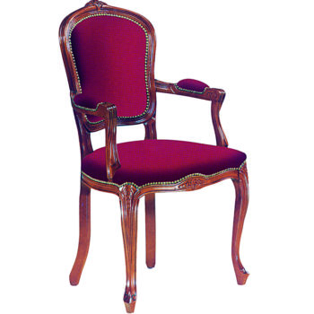 Hand-carved baroque walnut armchair with upholstery in an elegant red velvet