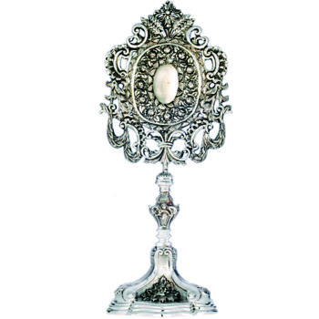Reliquiario in argento "Spighe" interamente cesellato a mano con decori di spighe e testine angeliche