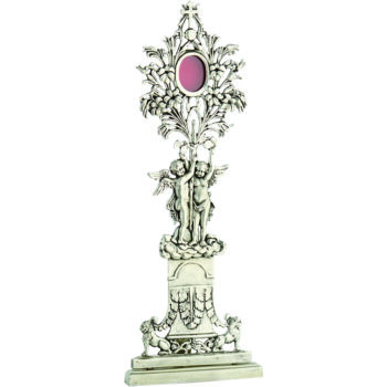 Reliquary "Lazarus" Maranatha Lab baroque style in silver chiseled brass with angelic statues