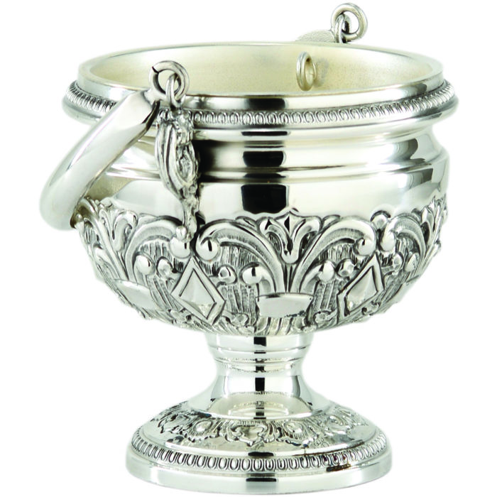 Maranatha Lab "Zechariah" bucket in glossy chiseled silver brass, analogous to turibolo art 6606