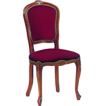 Sedia stile barocco in noce con seduta e spalliera imbottite in velluto rosso porpora