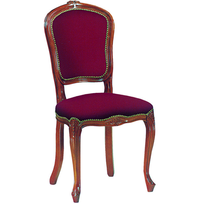 Sedia stile barocco in noce con seduta e spalliera imbottite in velluto rosso porpora
