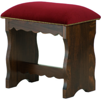 Sgabello stile classico in legno di faggio con bordi sagomati e seduta imbottita in velluto rosso