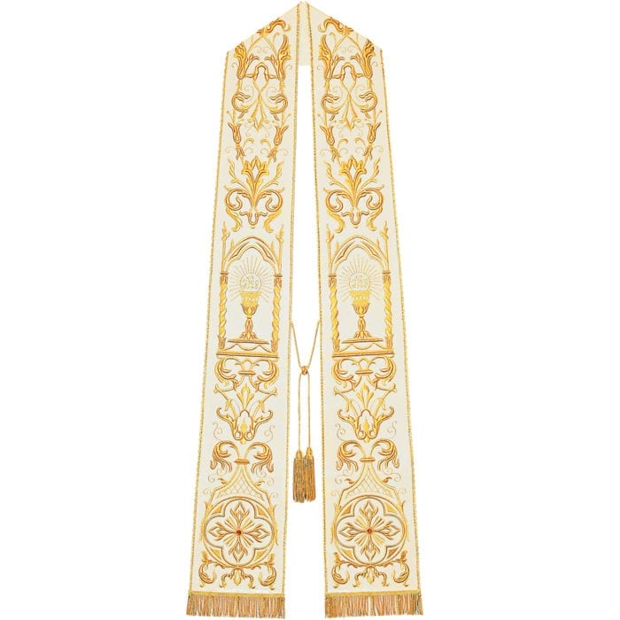 Stole "Jhs" Maranatha Lab Stole in silk blend moella fabric embellished with gold embroidery and Jhs symbols
