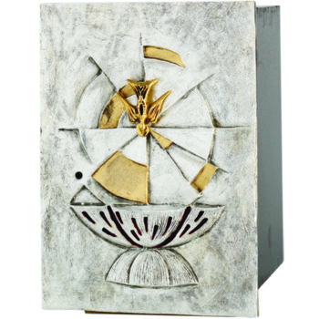 Silver brass fusion wall tabernacle with modern-style gilded inserts with dove of the Holy Spirit