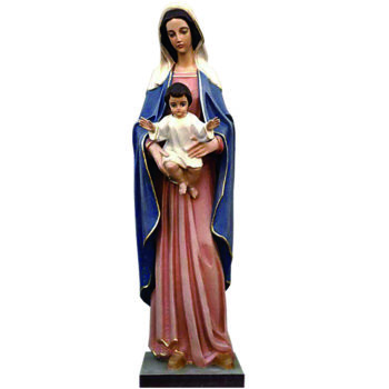 Madonna con Bambino 100 cm realizzata in vetroresina dipinta a mano ad olio con occhi di cristallo