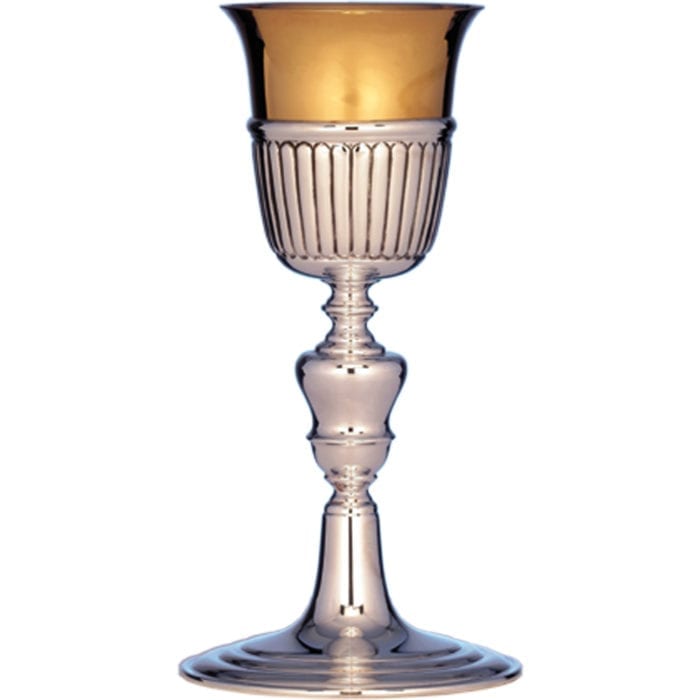 "Catania" chalice in two-tone silver chiseled by hand, turned and made in neoclassical style