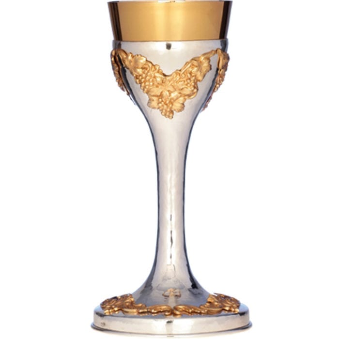 Silver goblet "Uva" in classic style made entirely of two-tone silver chiseled by hand with grape symbols