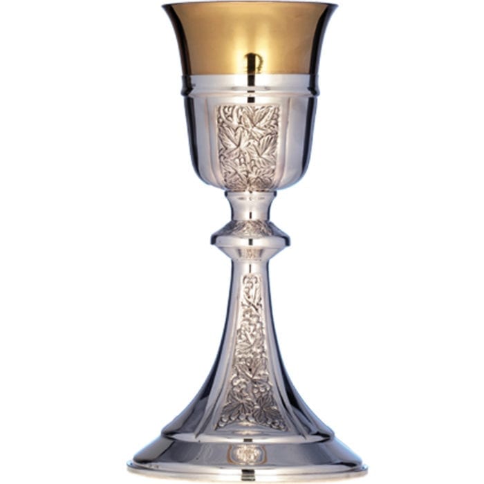"Leaves" chalice in two-tone silver chiseled entirely by hand with natural-shaped motifs