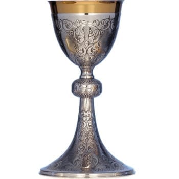 Two-tone silver floral goblet in classic style chiseled entirely by hand with floral motifs