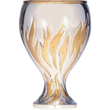 Calice fuoco in argento bicolore in stile moderno cesellato a mano con motivi di lingue di fuoco