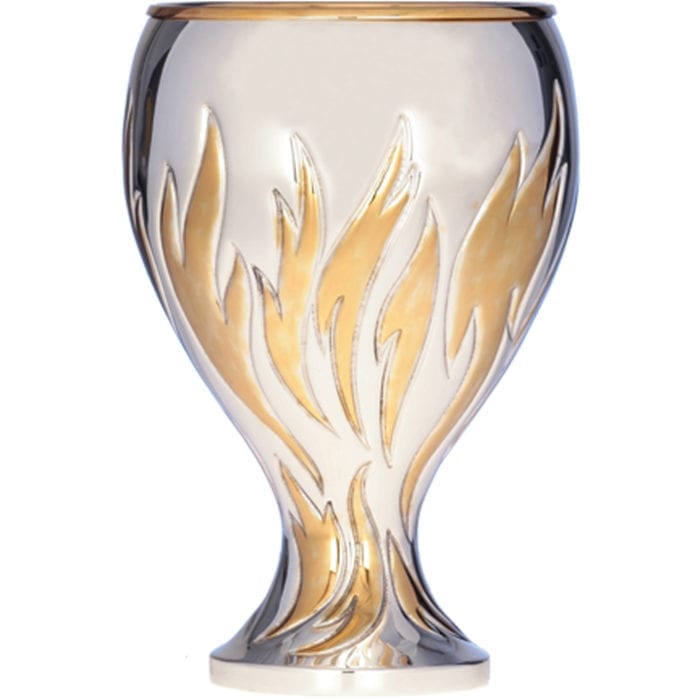Two-tone silver fire goblet in modern style chiseled by hand with motifs of tongues of fire
