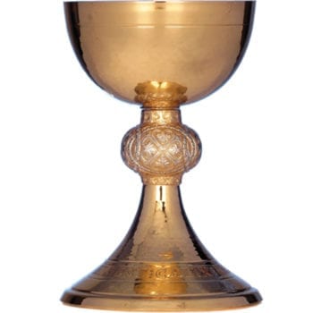 "Roma" chalice in silver gold finish with globe at the two-tone handle and chiseled by hand