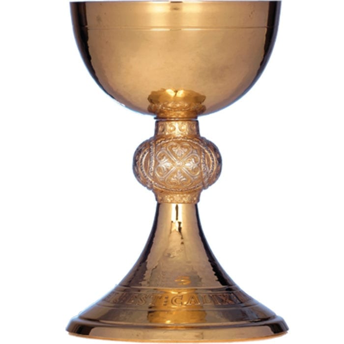 "Roma" chalice in silver gold finish with globe at the two-tone handle and chiseled by hand