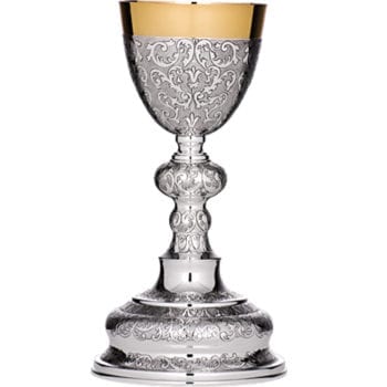 Chalk in damask silver with gold cup, finely chiseled by hand with natural friezes