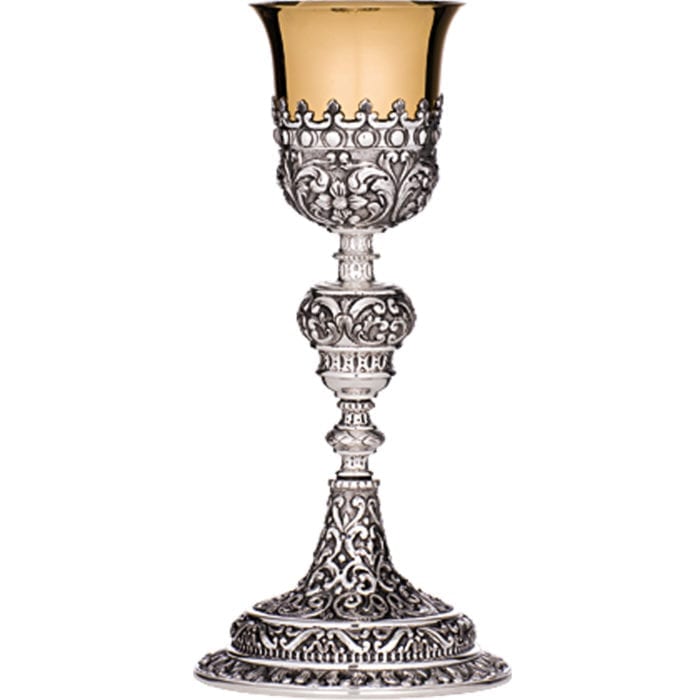 Silver "Fiori" chalice with cup in gold bath finely chiseled by hand with floral motifs