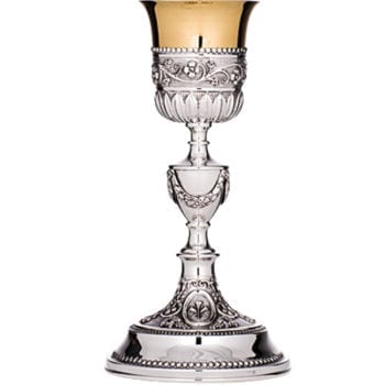 "Imperial" chalice in finely chiseled silver by hand in neoclassical style with naturalistic motifs