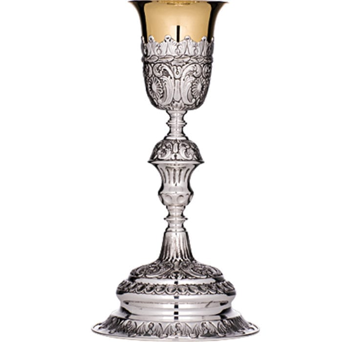 "Borromeo" chalice in two-tone silver chiseled entirely by hand with baroque motifs