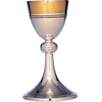 Calice in argento "Corda" bicolore interamente cesellato a mano con greca decorativa a corda sulla coppa, al nodo e alla base