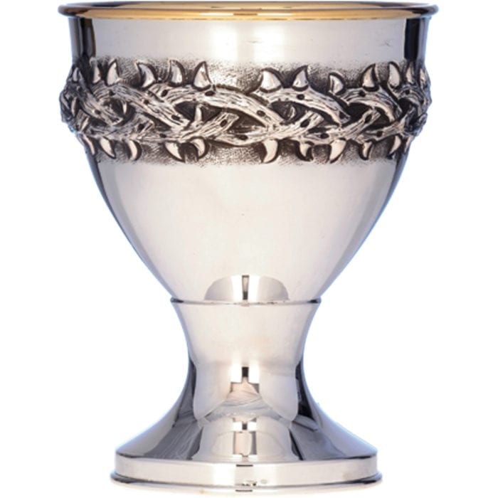 Calice in argento "Passione" interamente cesellato a mano con ornamento della corona di spine sulla coppa