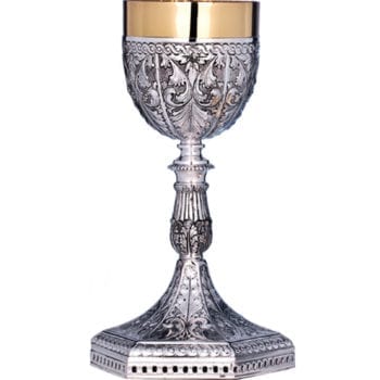 Calice in argento "San Vincenzo" in stile plateresco interamente cesellato a mano con motivi naturaliformi