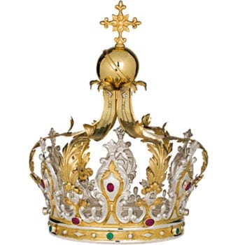 Corona in argento bicolore finemente cesellata a mano ed impreziosita con pietre incastonate