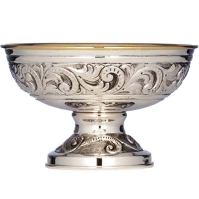 Piatto in argento "Acanto" in argento interamente cesellato a mano con una greca a foglie di acanto